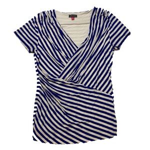 Vince Camuto Blue Nautical Striped V-Neck Y2K Preppy Boho Retro Wrap Top
